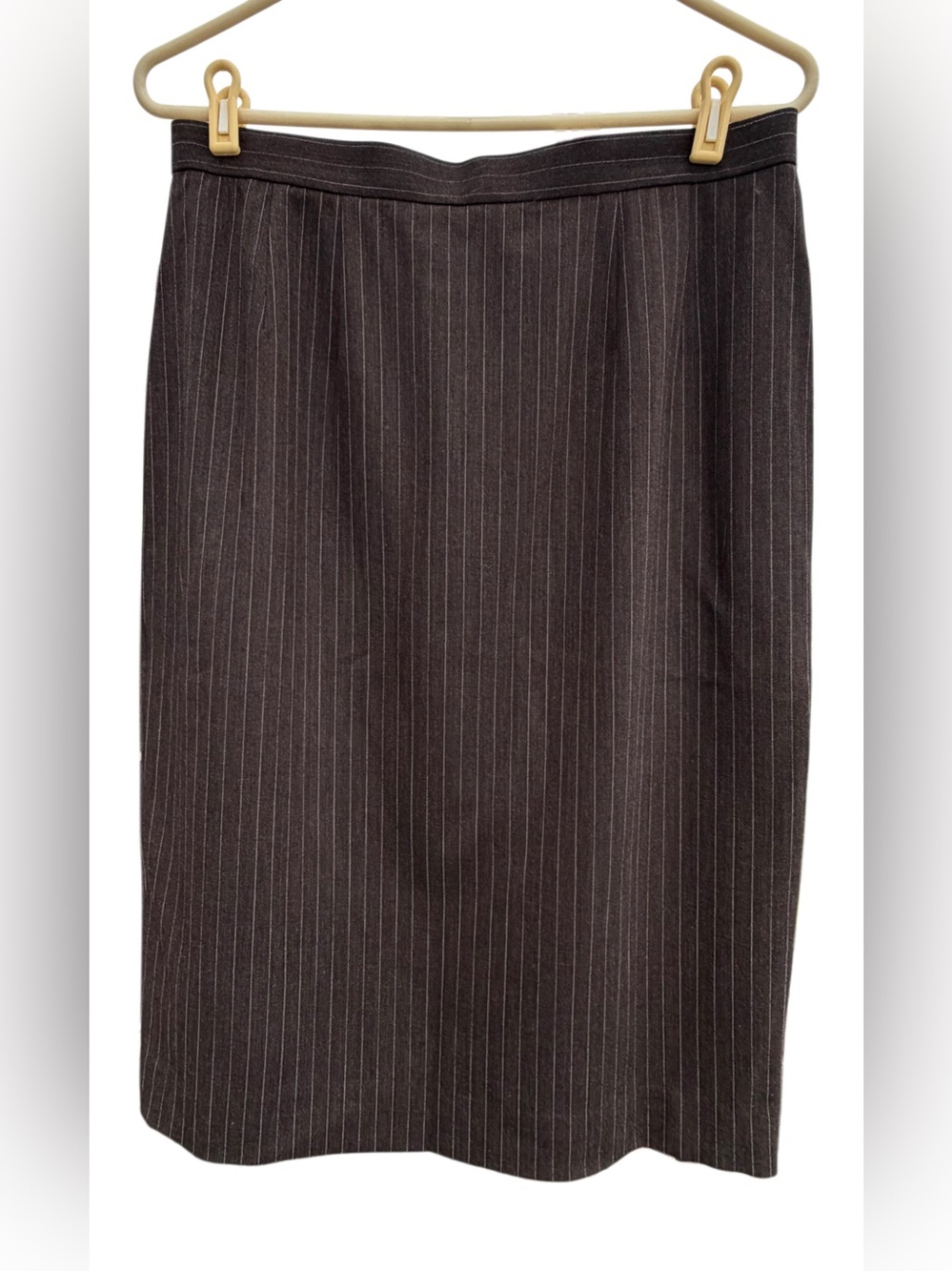 Vintage Carlisle Women’s Sz 14 Brown Pinstripe Skirt Wool Midi Knee Length Lined